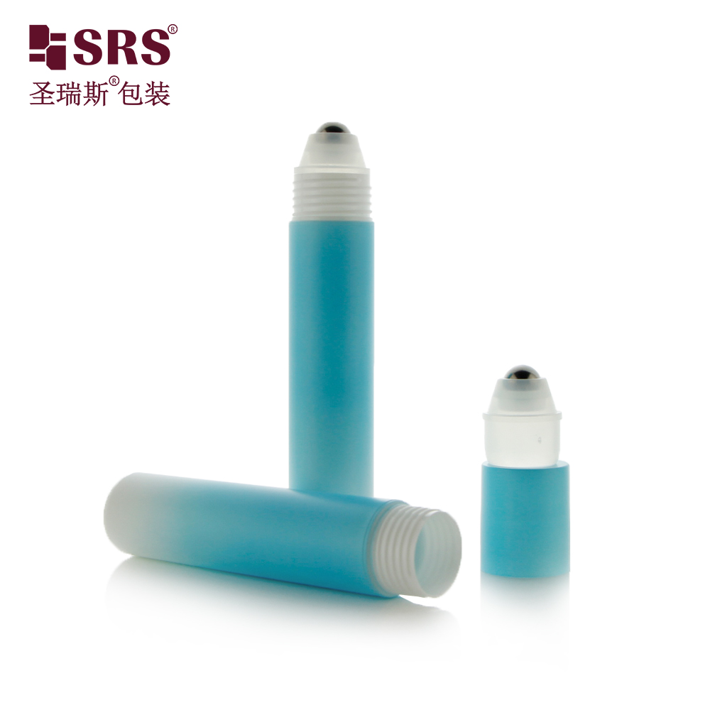 20ML Translucent Empty Injection Bottle with Plastic Roll on Applicator Blue Green Frost Cap for Massage Gel Packaging