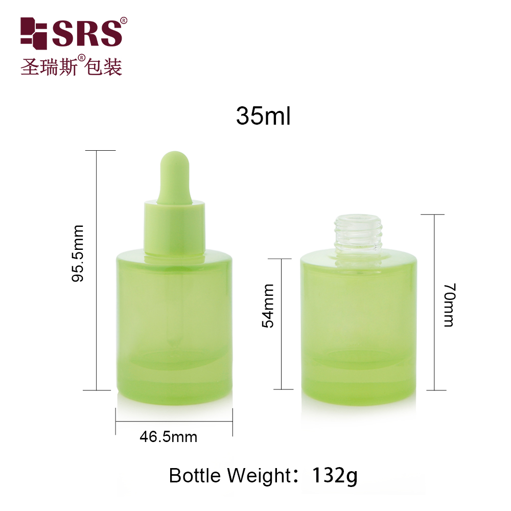 PAG016-35ML Empty Custom Coating Pastel Green Pink Jelly Colored Heavy Glass Bottle with Plastic Collar Dropper Pipette