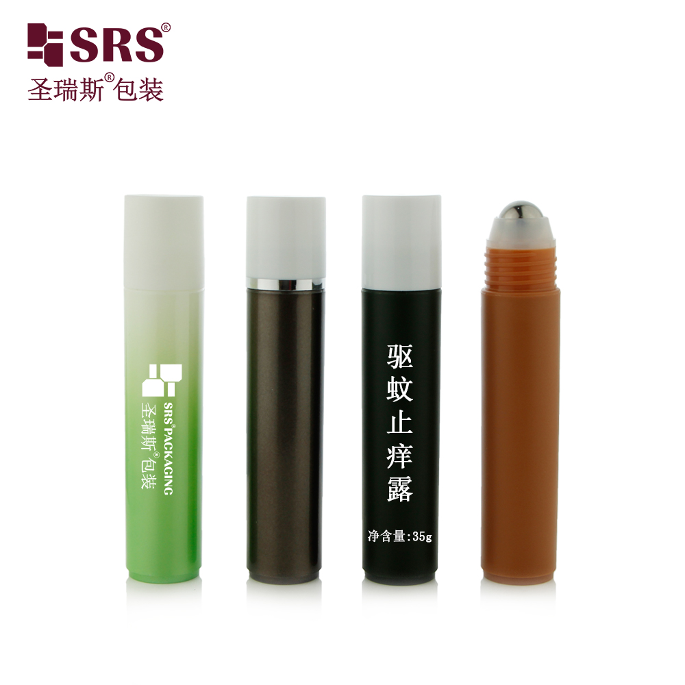 Food Grade Material Empty Plastic Roll On Steel Ball 35ml Injection Custom Color Roller Face Massage Bottle