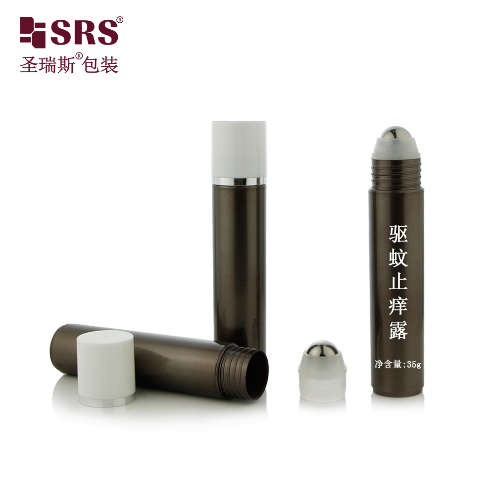 Food Grade Material Empty Plastic Roll On Steel Ball 35ml Injection Custom Color Roller Face Massage Bottle