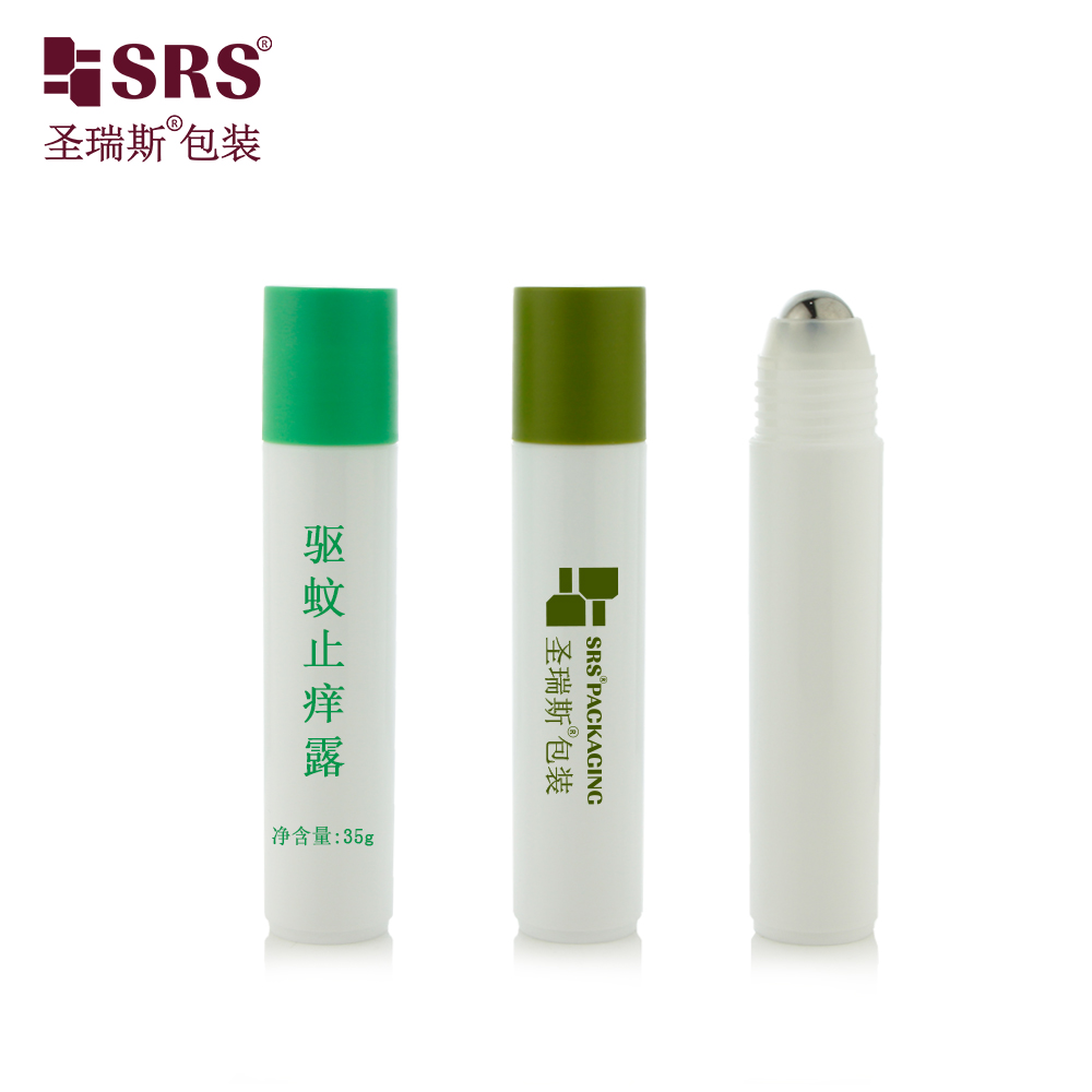 Food Grade Material Empty Plastic Roll On Steel Ball 35ml Injection Custom Color Roller Face Massage Bottle