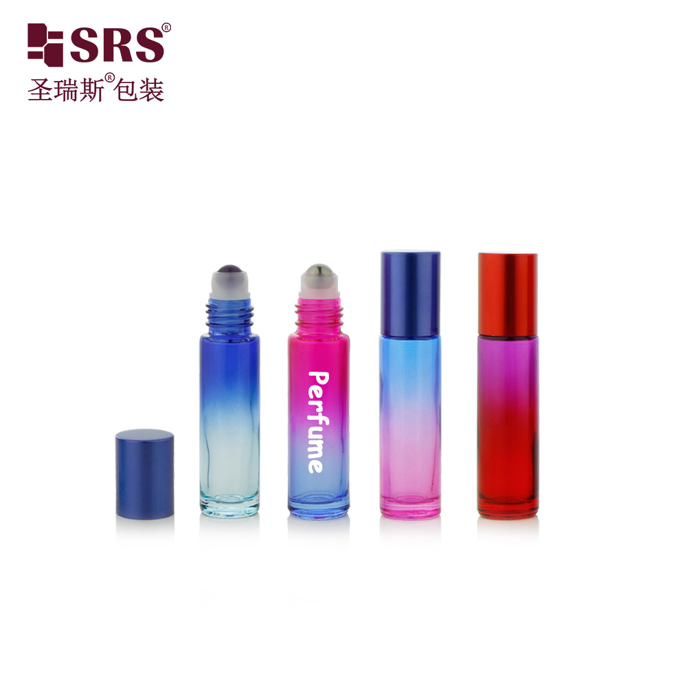 OEM Good Quality Custom Gradient Dark Blue Cosmetic Glass Roll on Bottle Essential Oil Container with Steel Ball