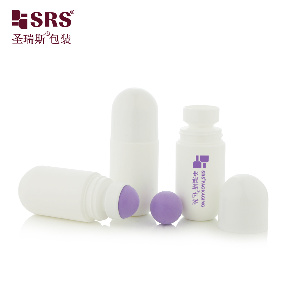 Empty White PP PCR Pain Relief Gel Heat Reduce Gel Plastic Roller Bottle With Colorful Roller Ball Dome Cap