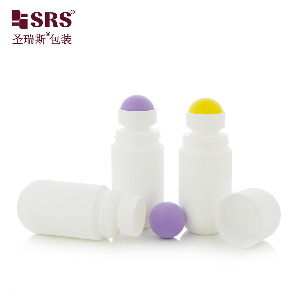 Empty White PP PCR Pain Relief Gel Heat Reduce Gel Plastic Roller Bottle With Colorful Roller Ball Dome Cap