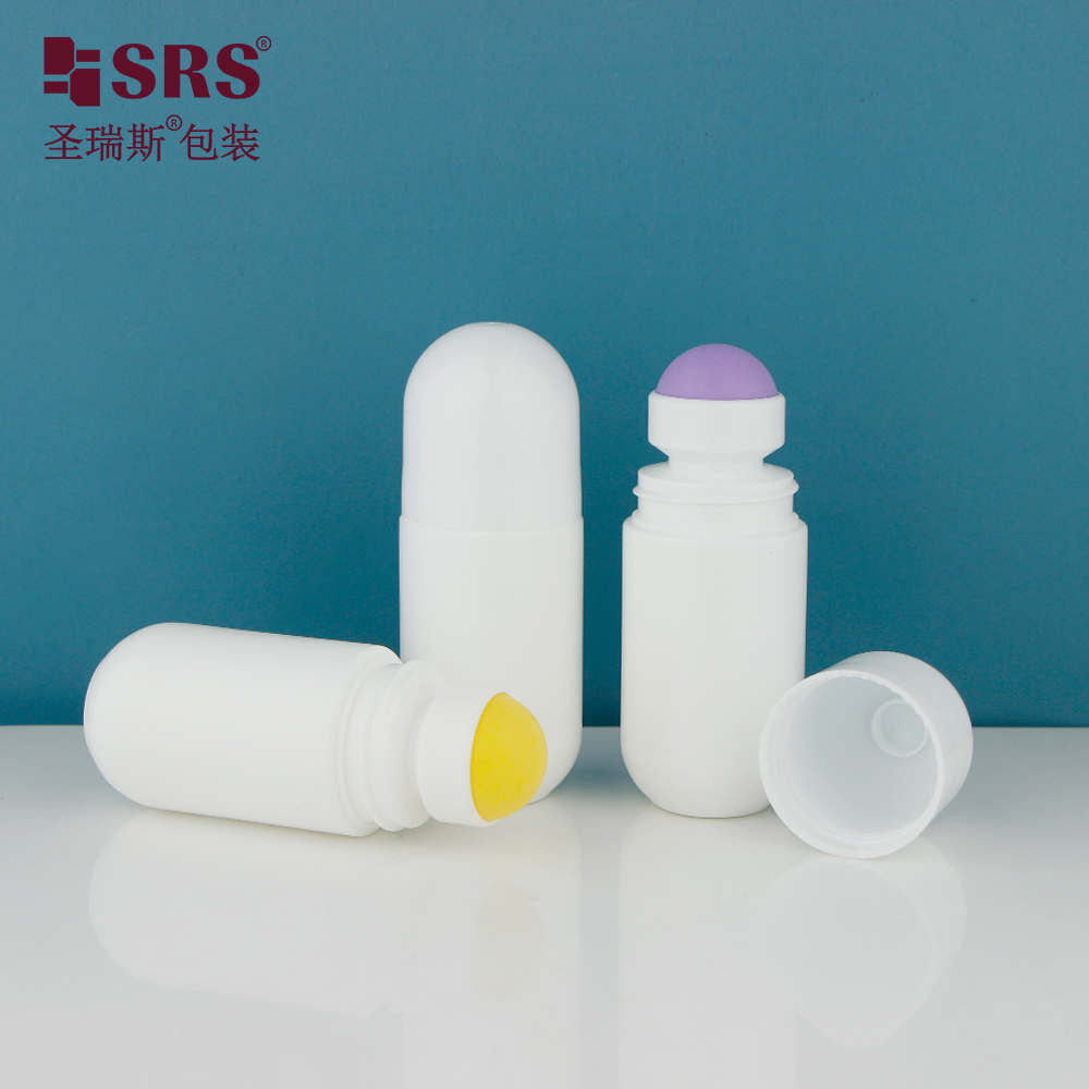 Empty White PP PCR Pain Relief Gel Heat Reduce Gel Plastic Roller Bottle With Colorful Roller Ball Dome Cap