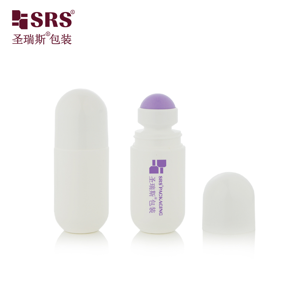 Empty White PP PCR Pain Relief Gel Heat Reduce Gel Plastic Roller Bottle With Colorful Roller Ball Dome Cap