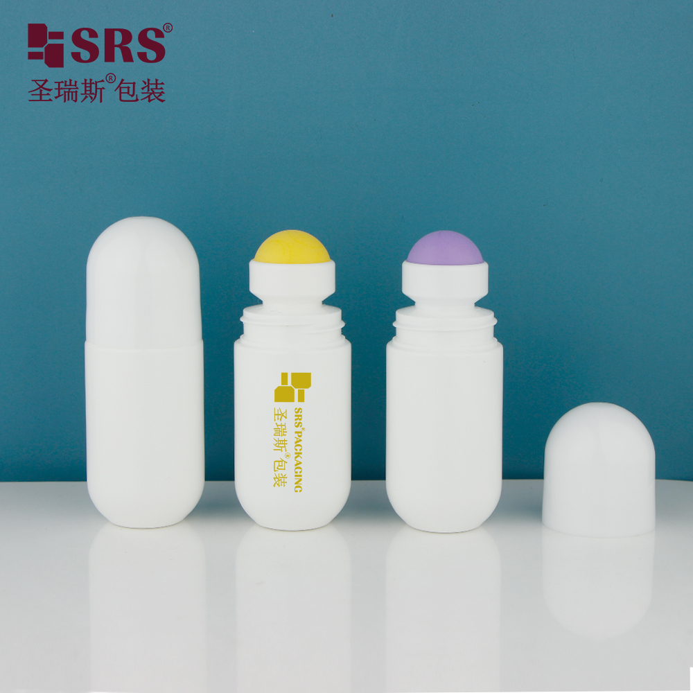 Empty White PP PCR Pain Relief Gel Heat Reduce Gel Plastic Roller Bottle With Colorful Roller Ball Dome Cap