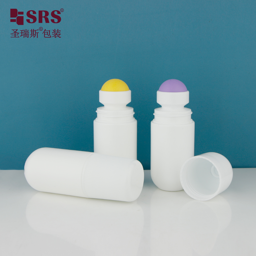 Empty White PP PCR Pain Relief Gel Heat Reduce Gel Plastic Roller Bottle With Colorful Roller Ball Dome Cap