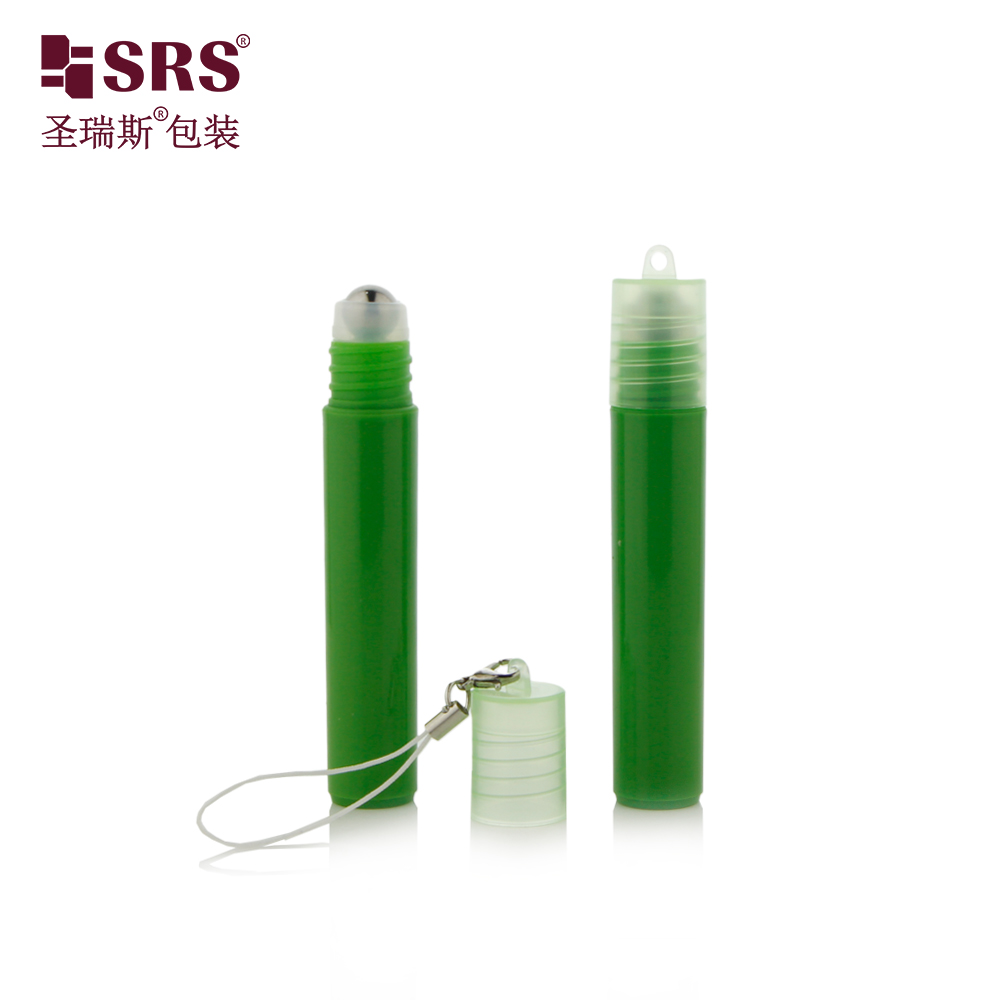 Wholesale 7ml plastic bottle roller with hook portable keychain perfume empty bottle