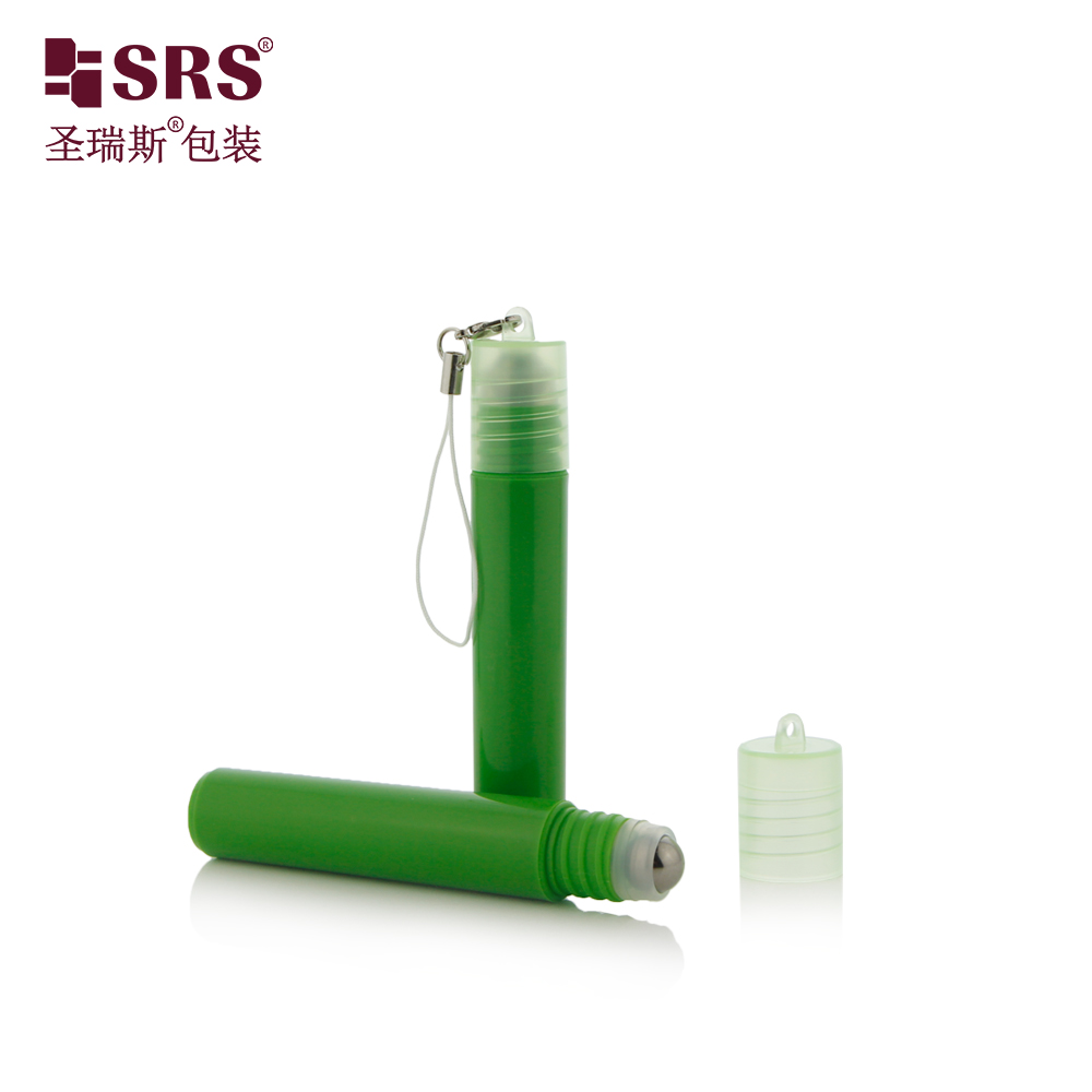 Wholesale 7ml plastic bottle roller with hook portable keychain perfume empty bottle