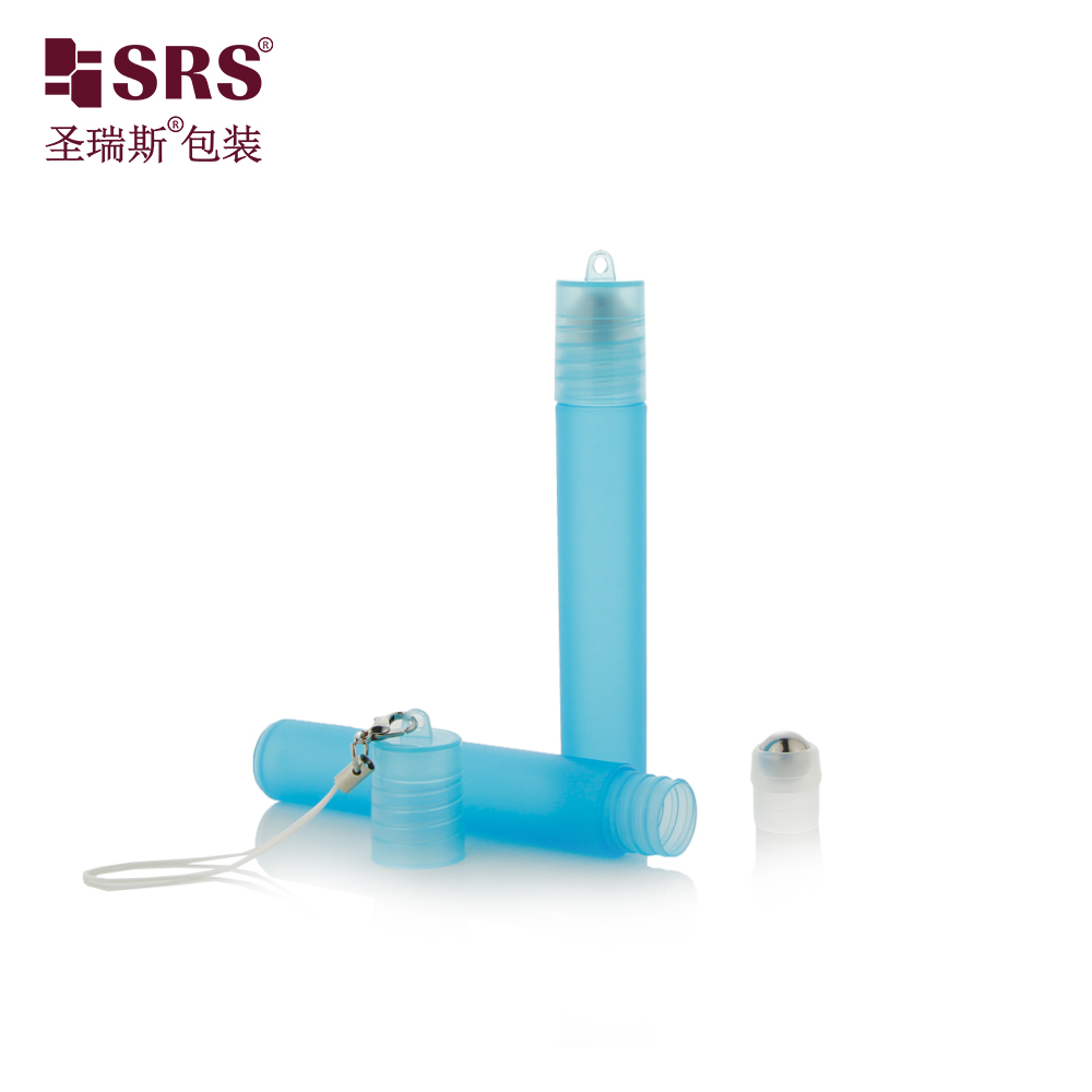 Empty Wholesale 8ml Plastic Roll On Bottle With Hook Portable Keychain Perfume Empty Bottle