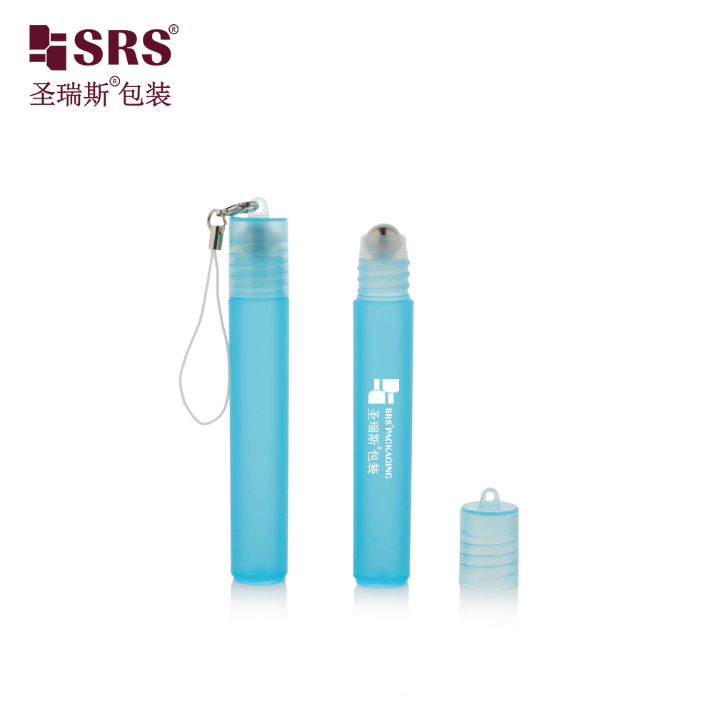 Empty Wholesale 8ml Plastic Roll On Bottle With Hook Portable Keychain Perfume Empty Bottle