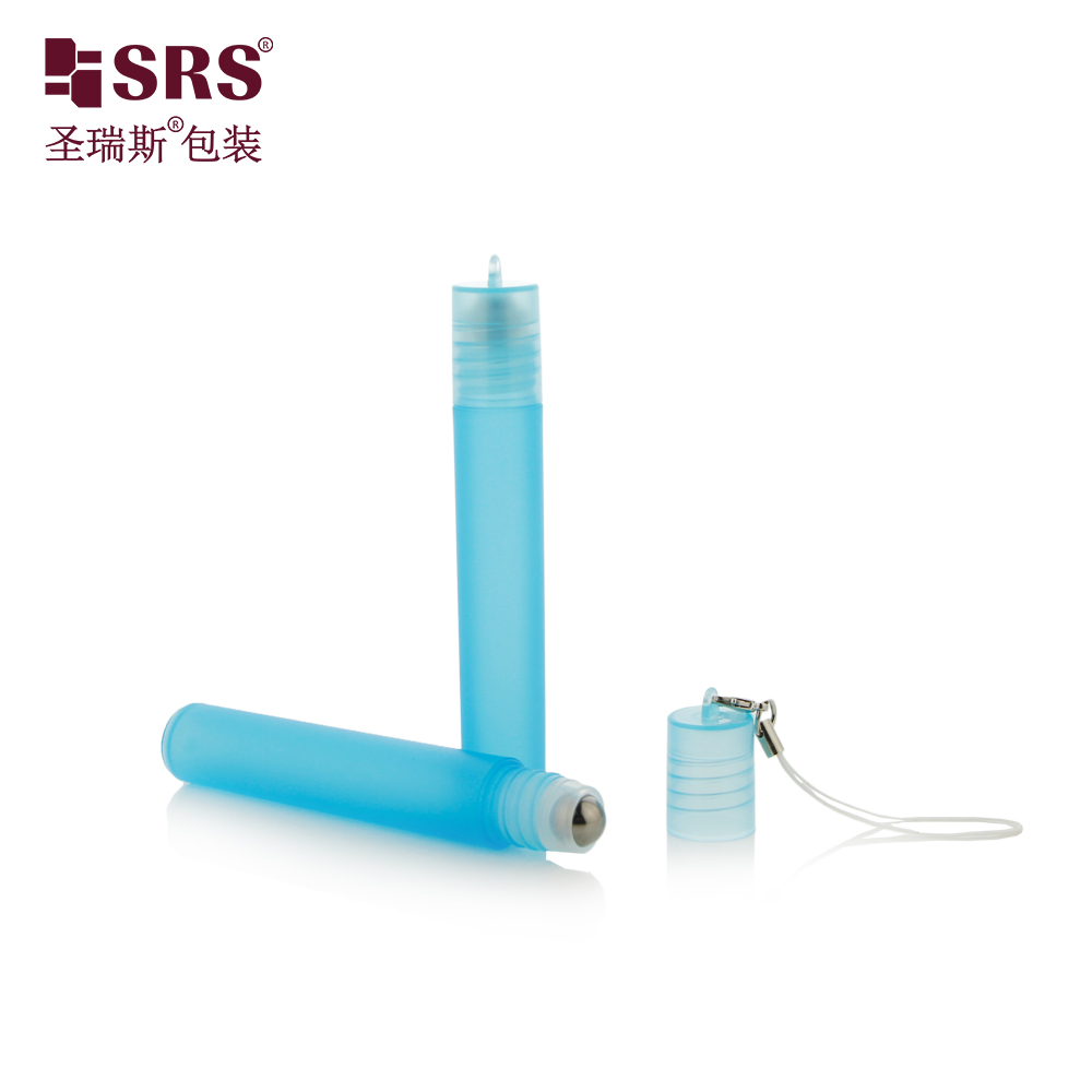 Empty Wholesale 8ml Plastic Roll On Bottle With Hook Portable Keychain Perfume Empty Bottle