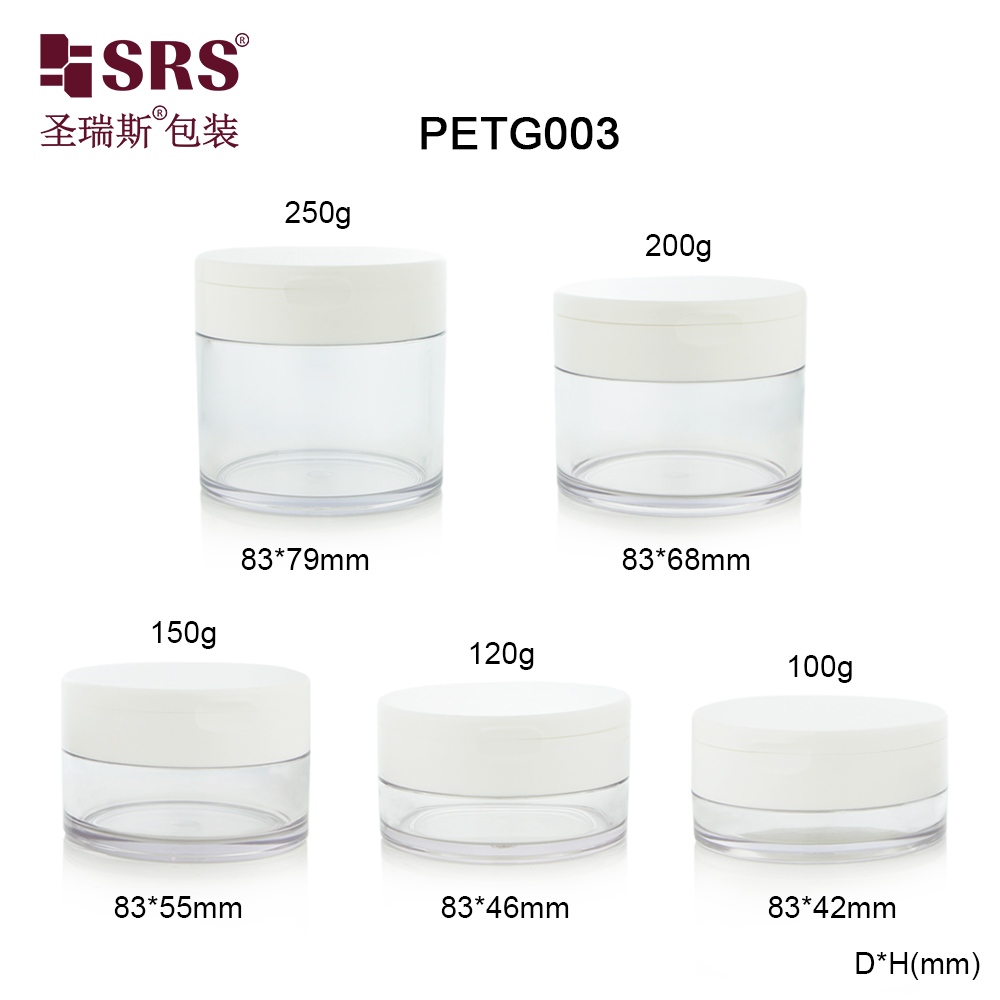 White Cap Clear Jar Set Plastic PETG Thick Wall Cream Jar Container for Glitter Manicure