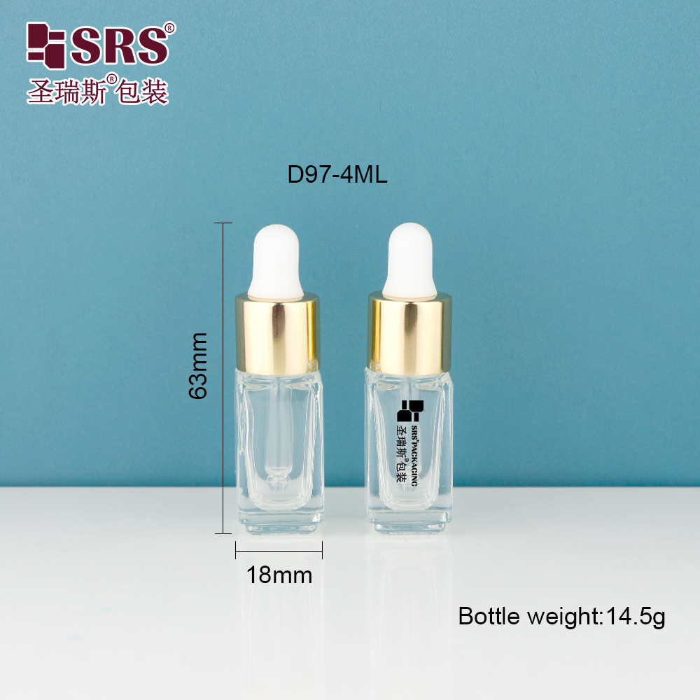 Mini Size Heavy Wall Thick Bottom Cosmetic Square Shape Serum Glass Oil Dropper Essential Oil Bottles