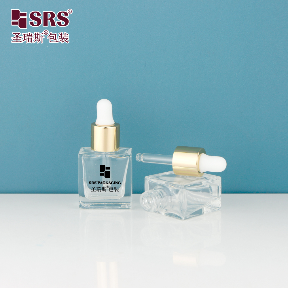 Mini Size Heavy Wall Thick Bottom Cosmetic Square Shape Serum Glass Oil Dropper Essential Oil Bottles