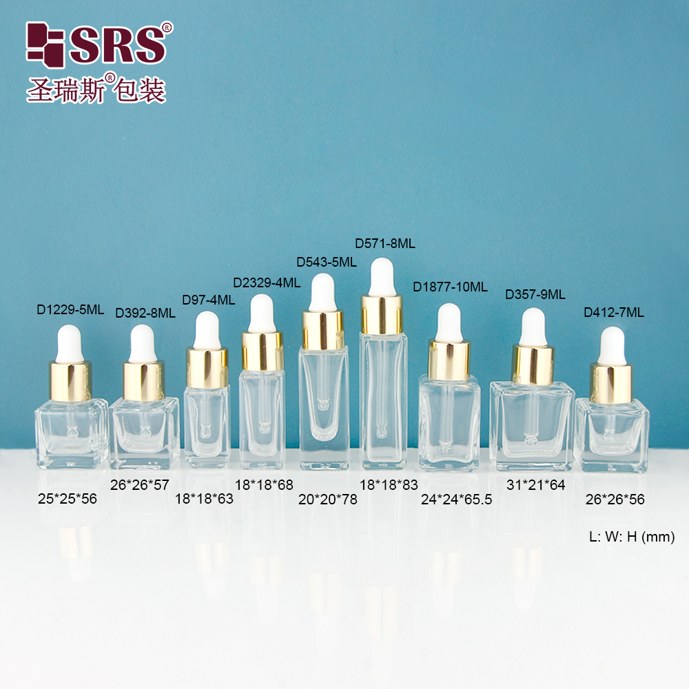 Mini Size Heavy Wall Thick Bottom Cosmetic Square Shape Serum Glass Oil Dropper Essential Oil Bottles