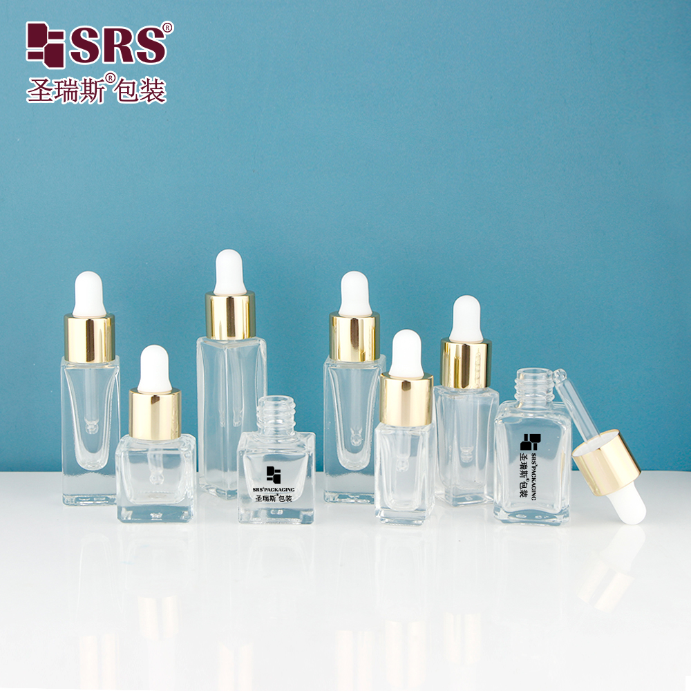 Mini Size Heavy Wall Thick Bottom Cosmetic Square Shape Serum Glass Oil Dropper Essential Oil Bottles