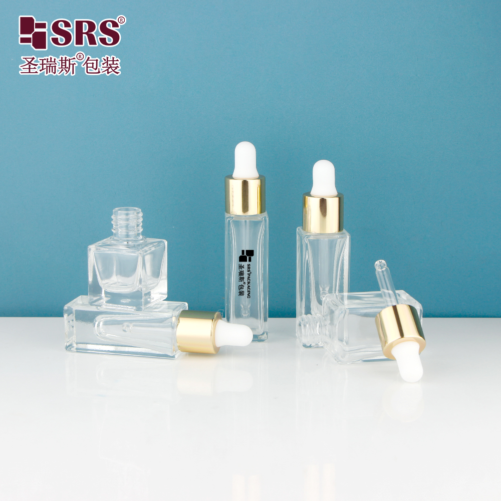 Mini Size Heavy Wall Thick Bottom Cosmetic Square Shape Serum Glass Oil Dropper Essential Oil Bottles