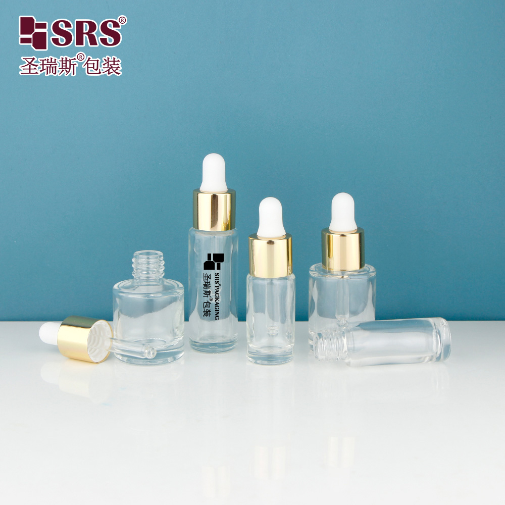 Mini Sample Size Glass Tube Clear Skincare Serum Essential Oil Dropper Bottle