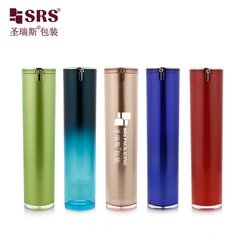 Custom luxury pink red green blue gradient color 15ml 30ml 50ml acrylic airless cosmetic bottle 