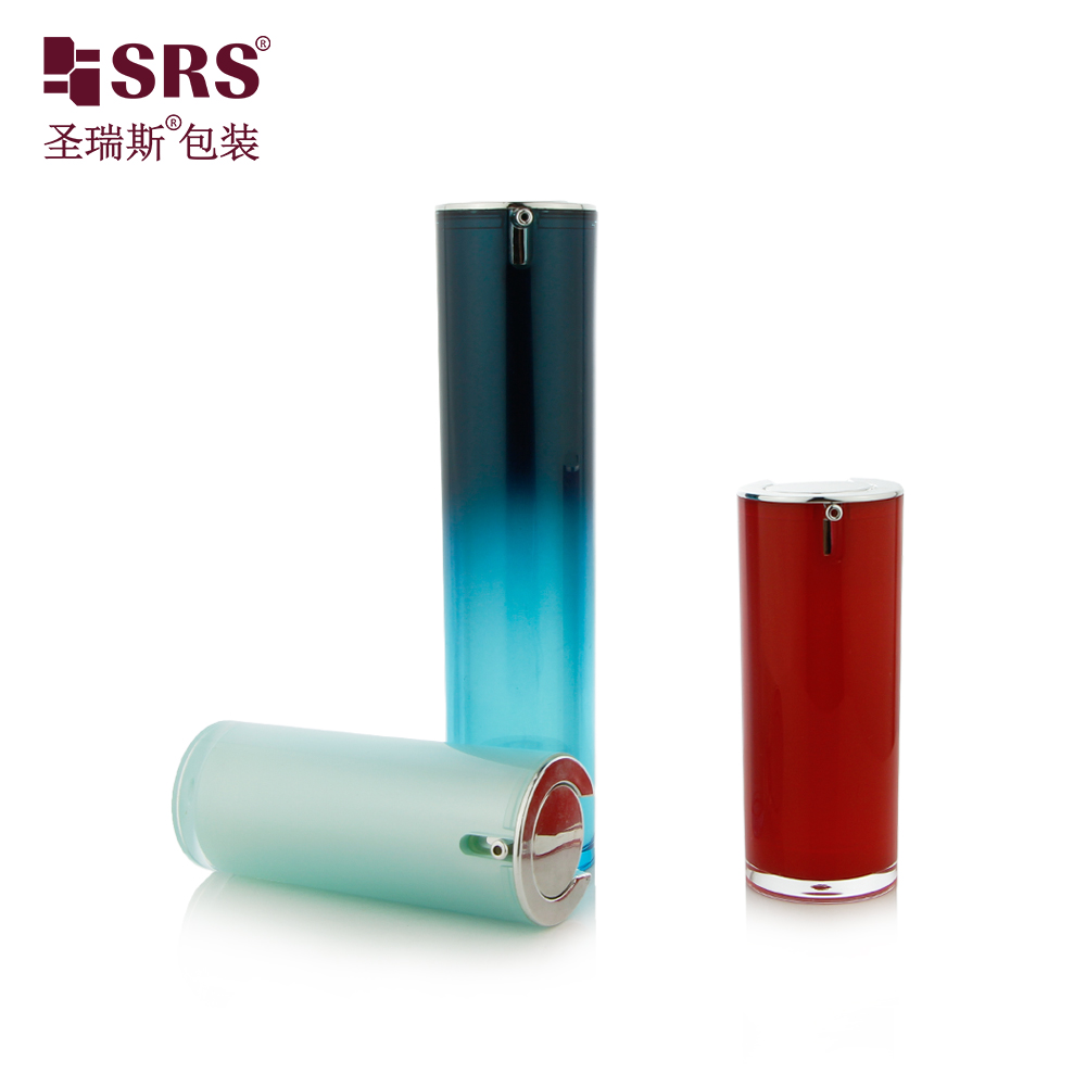 Custom luxury pink red green blue gradient color 15ml 30ml 50ml acrylic airless cosmetic bottle 