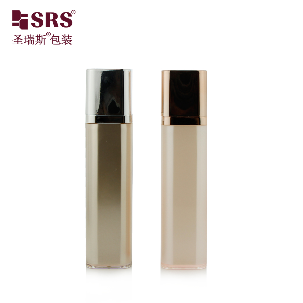 Square Shape Acrylic Airless Gold Pump Bottle 15ml 30ml 50ml Lotion Serum Skin Care Airless Bottle