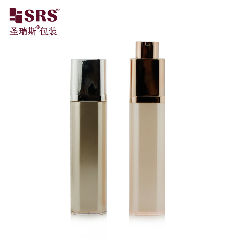 Square Shape Acrylic Airless Gold Pump Bottle 15ml 30ml 50ml Lotion Serum Skin Care Airless Bottle