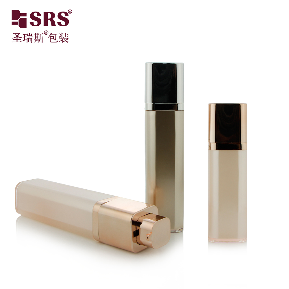 Square Shape Acrylic Airless Gold Pump Bottle 15ml 30ml 50ml Lotion Serum Skin Care Airless Bottle