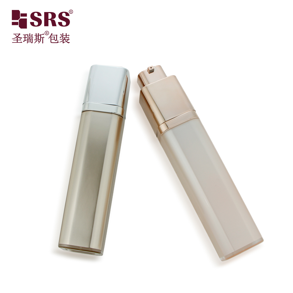 Square Shape Acrylic Airless Gold Pump Bottle 15ml 30ml 50ml Lotion Serum Skin Care Airless Bottle