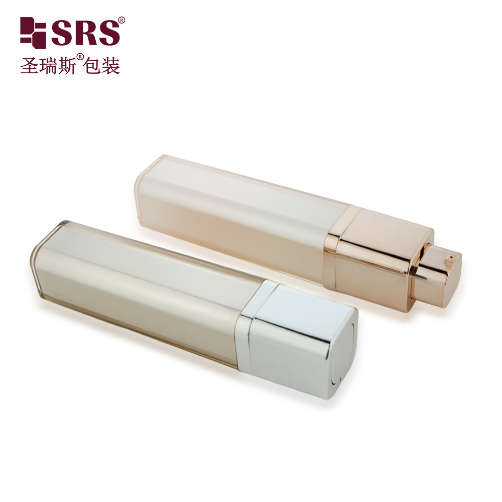 Square Shape Acrylic Airless Gold Pump Bottle 15ml 30ml 50ml Lotion Serum Skin Care Airless Bottle