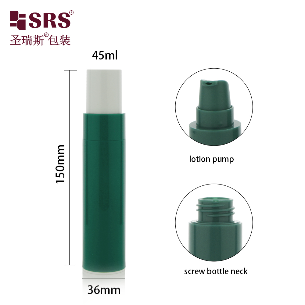 Travelling 45ml Green Vacuum Container Portable pp plastic airless pump bottle With Dispenser