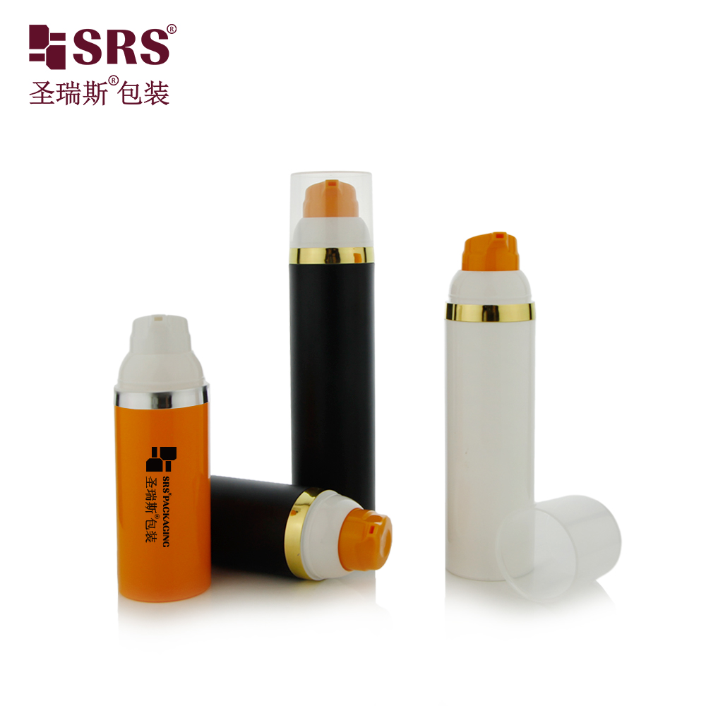 Custom color white orange black 30ml 50ml 75ml 100ml cosmetic bottle airless luxury empty packaging