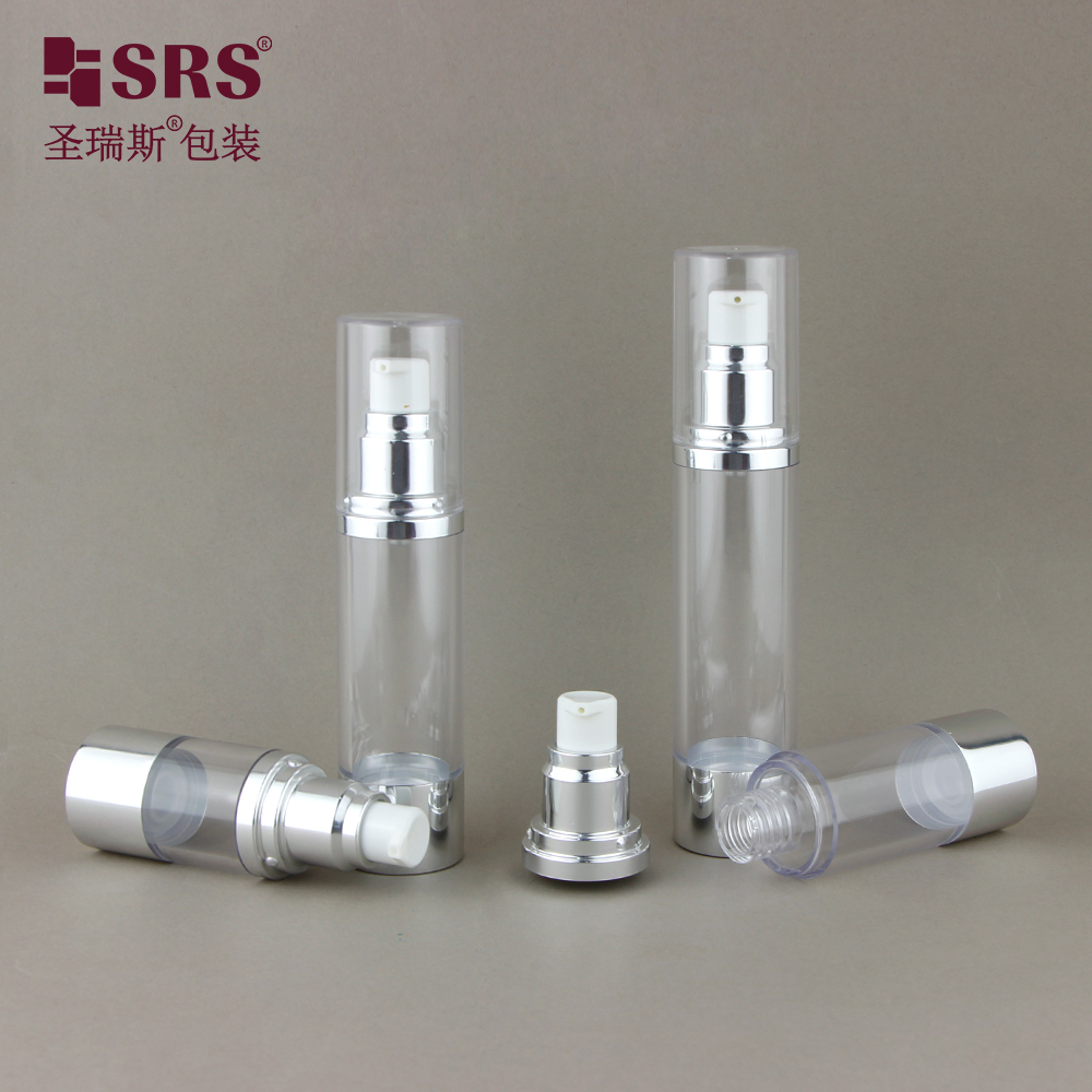 Wholesale factory direct 15ml clear plastic airless bottle round cylinder clear transparent luxury plastic bottle