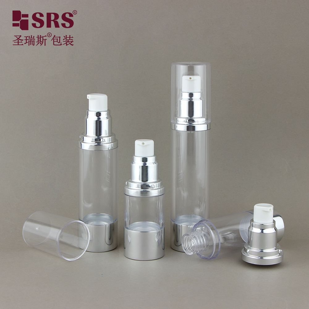 Wholesale factory direct 15ml clear plastic airless bottle round cylinder clear transparent luxury plastic bottle