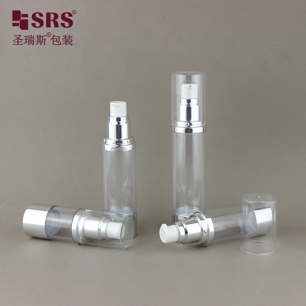 Wholesale factory direct 15ml clear plastic airless bottle round cylinder clear transparent luxury plastic bottle