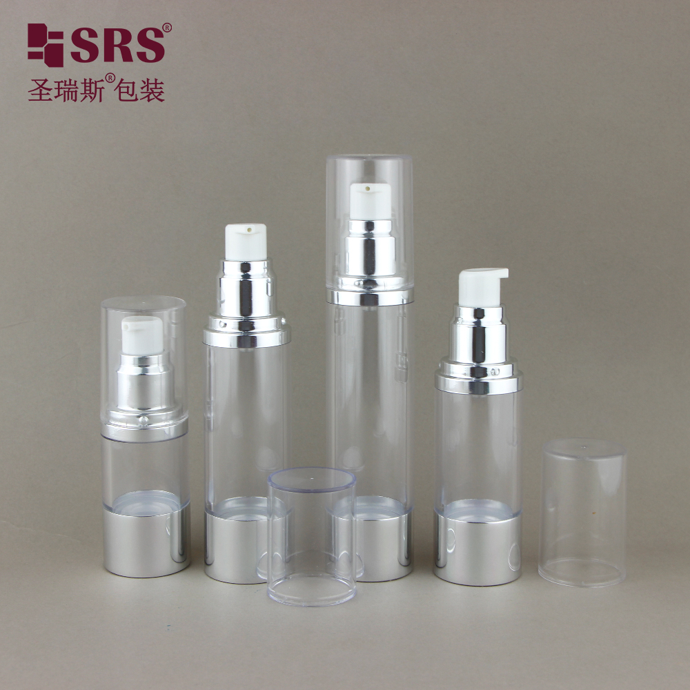 Wholesale factory direct 15ml clear plastic airless bottle round cylinder clear transparent luxury plastic bottle