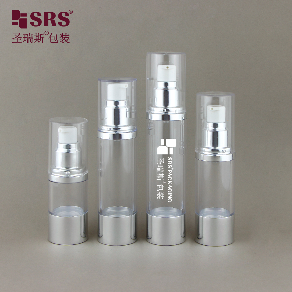 Wholesale factory direct 15ml clear plastic airless bottle round cylinder clear transparent luxury plastic bottle