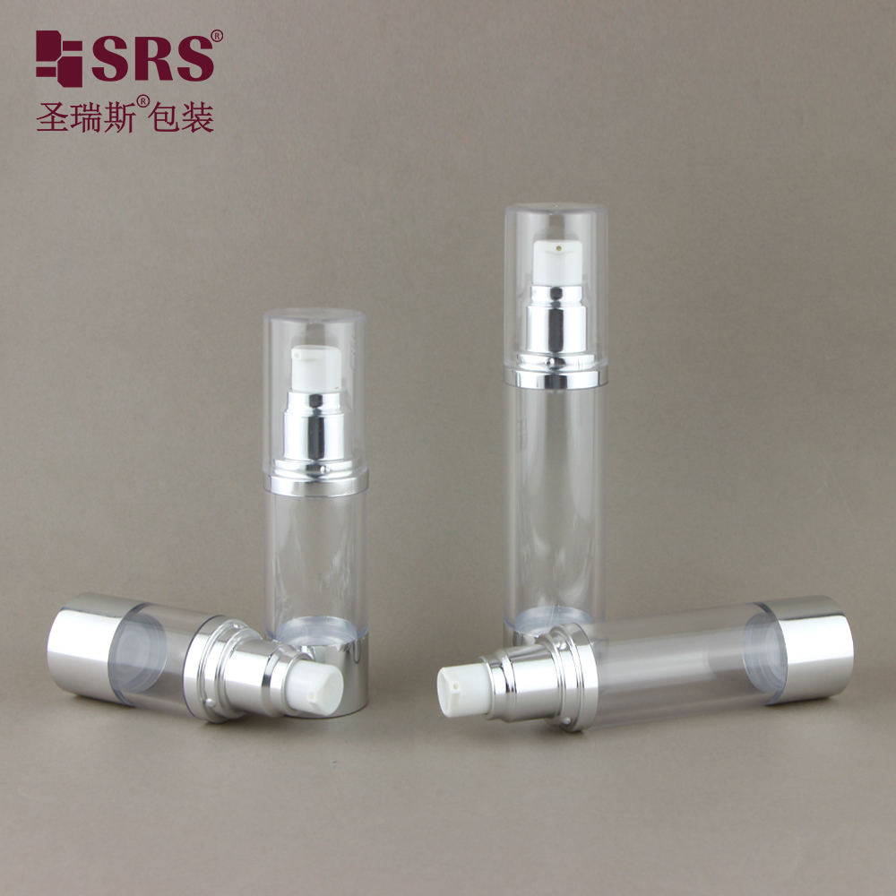 Wholesale factory direct 15ml clear plastic airless bottle round cylinder clear transparent luxury plastic bottle