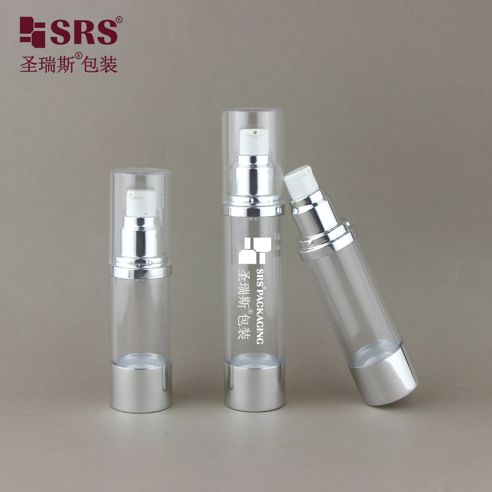 Wholesale factory direct 15ml clear plastic airless bottle round cylinder clear transparent luxury plastic bottle