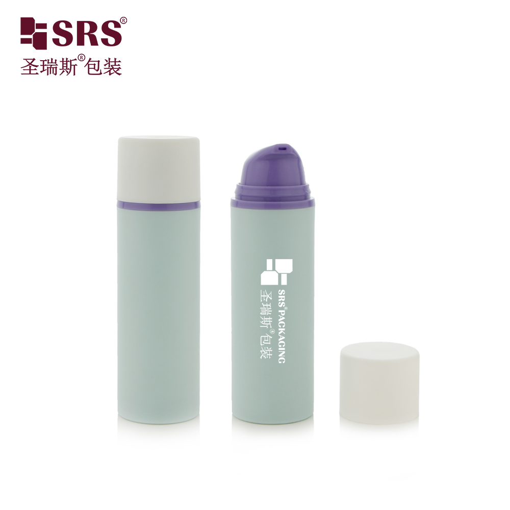 Cylindrical mint green Color PP Material Airless Pump Bottle plastic skincare lotion bottle