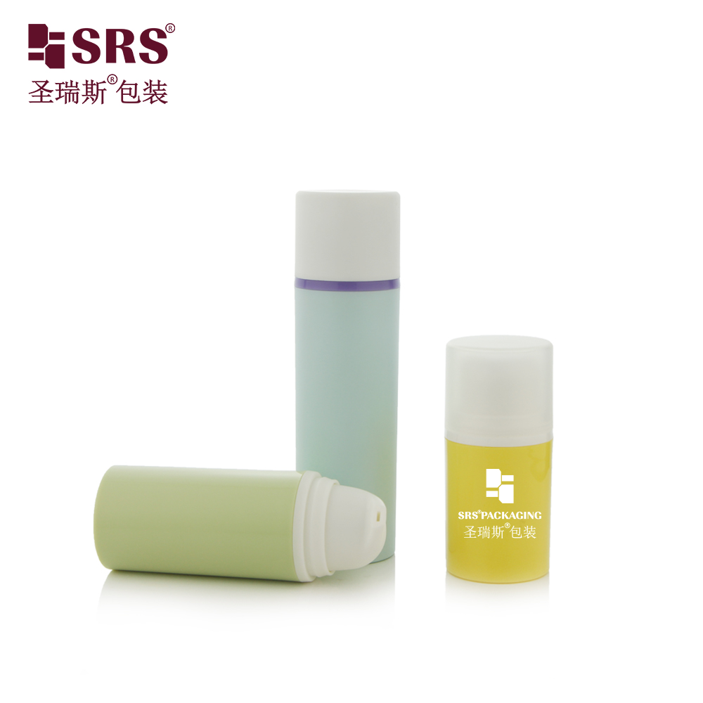 Cylindrical mint green Color PP Material Airless Pump Bottle plastic skincare lotion bottle