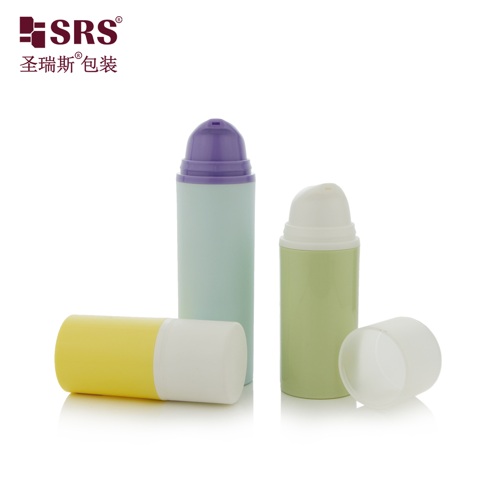 Cylindrical mint green Color PP Material Airless Pump Bottle plastic skincare lotion bottle