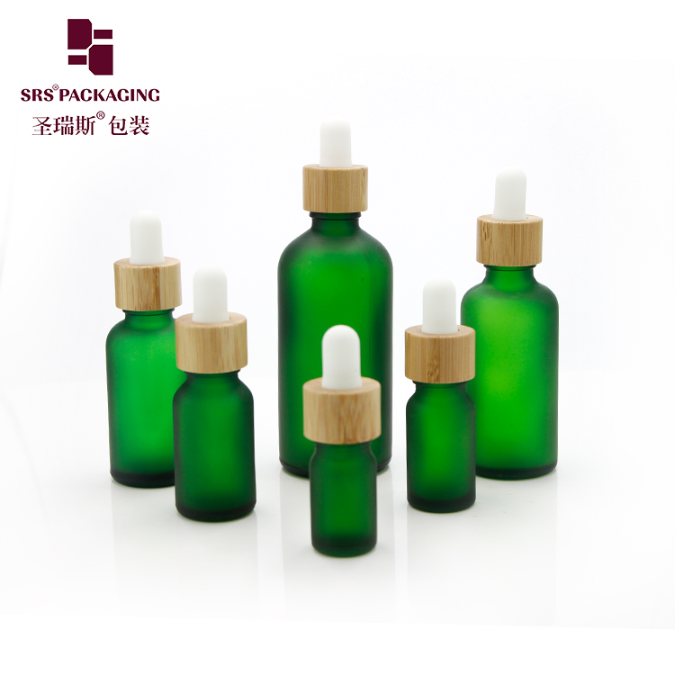 Custom Frosted Essential Oil Empty Packaging 15ml 30ml 50ml 100ml Bamboo Dropper Bottle