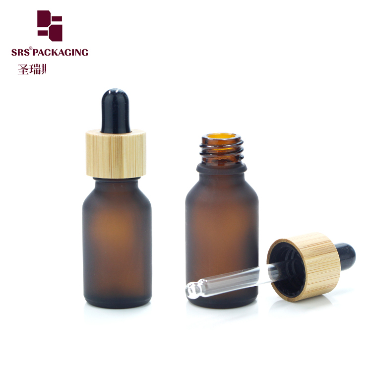 Custom Frosted Essential Oil Empty Packaging 15ml 30ml 50ml 100ml Bamboo Dropper Bottle