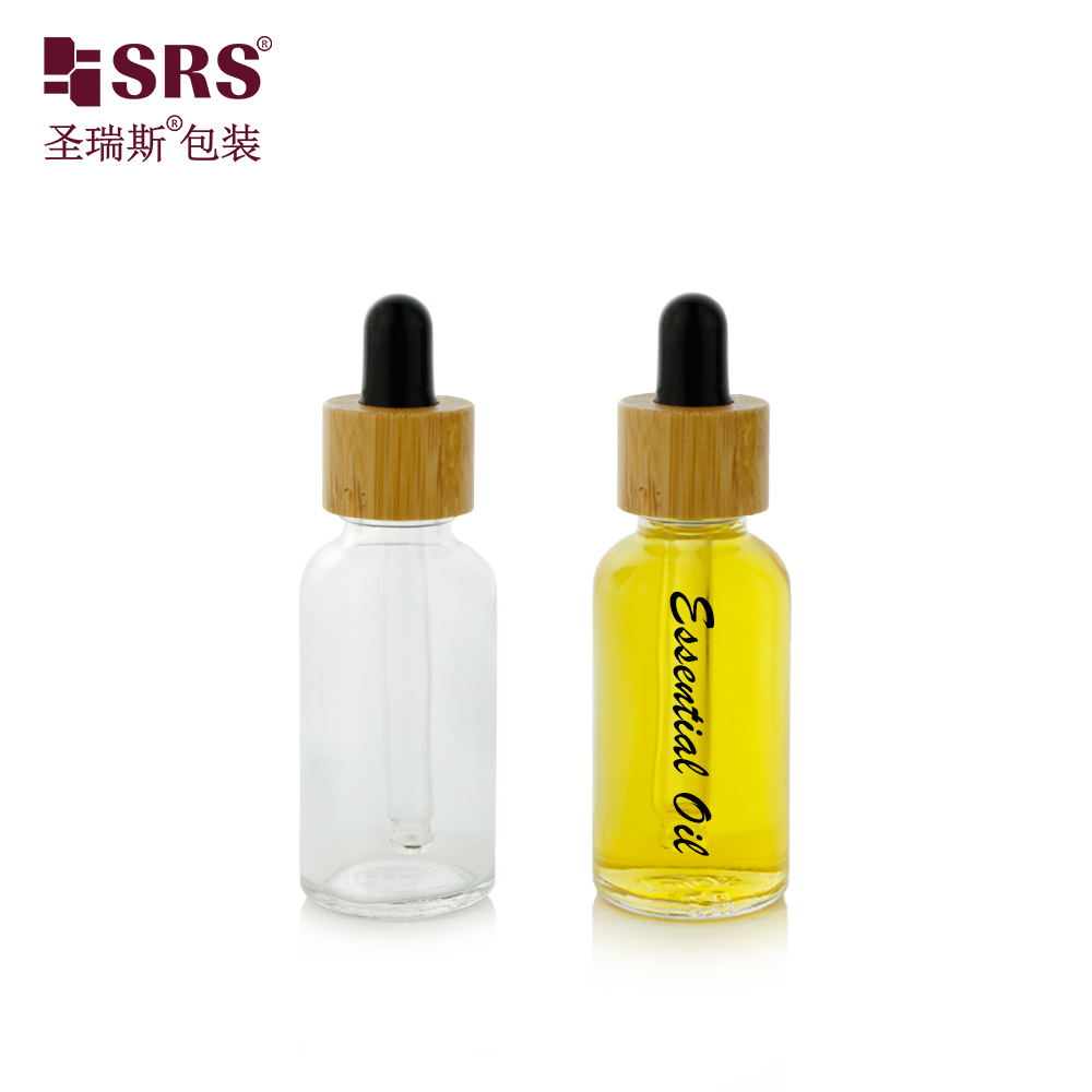 Custom Frosted Essential Oil Empty Packaging 15ml 30ml 50ml 100ml Bamboo Dropper Bottle
