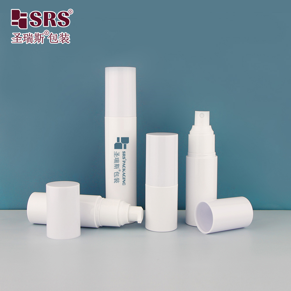 Empty PET Recycle Plastic White Bottle Full Cover Lid Glossy Container with Sprayer Pump