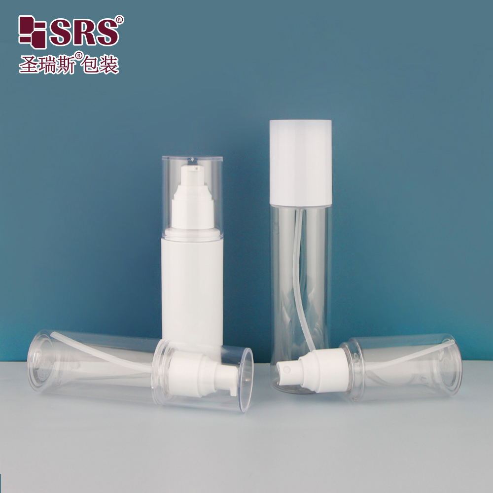 Empty PET Recycle Plastic White Bottle Full Cover Lid Glossy Container with Sprayer Pump