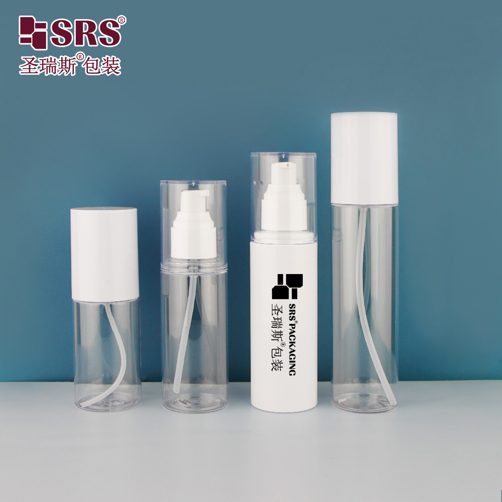 Empty PET Recycle Plastic White Bottle Full Cover Lid Glossy Container with Sprayer Pump
