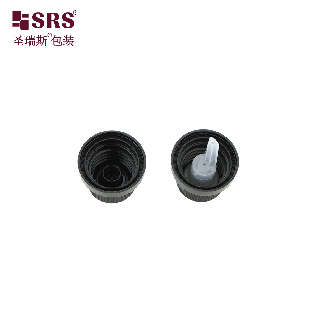 Black Plastic Tamper Evident Screw Lid Caps with Horizontal Orifice Reducer Insert